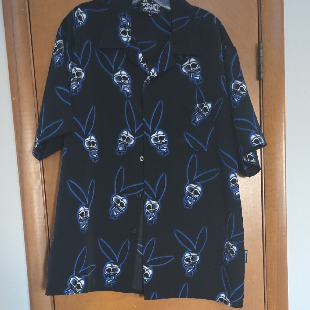 Edgy Black and Blue Skull Print Men's Shirt